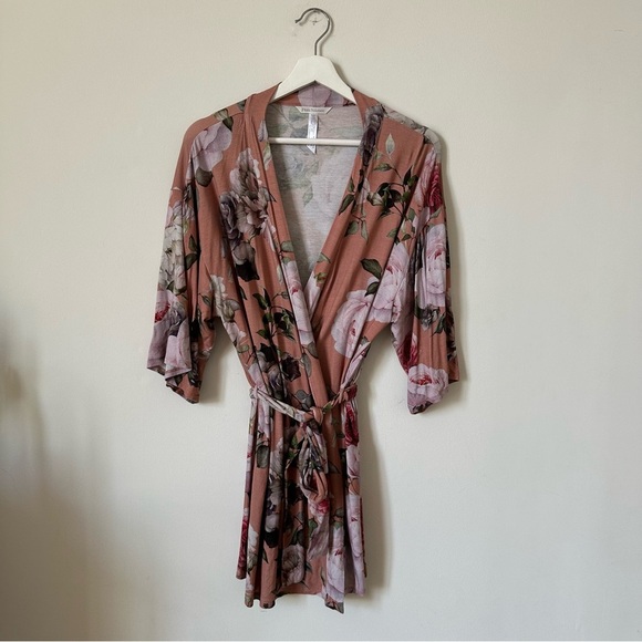 Flora Nikrooz Floral Knit Robe In Dusty Pink Size M - Picture 8 of 9